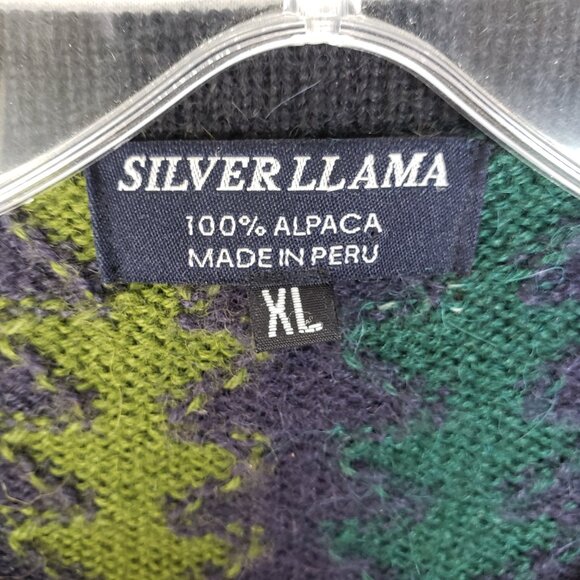 Silver Llama 100% Alpaca Cardigan Sweater Colorful Ethnic Colorblock sz XL Peru - Picture 3 of 11